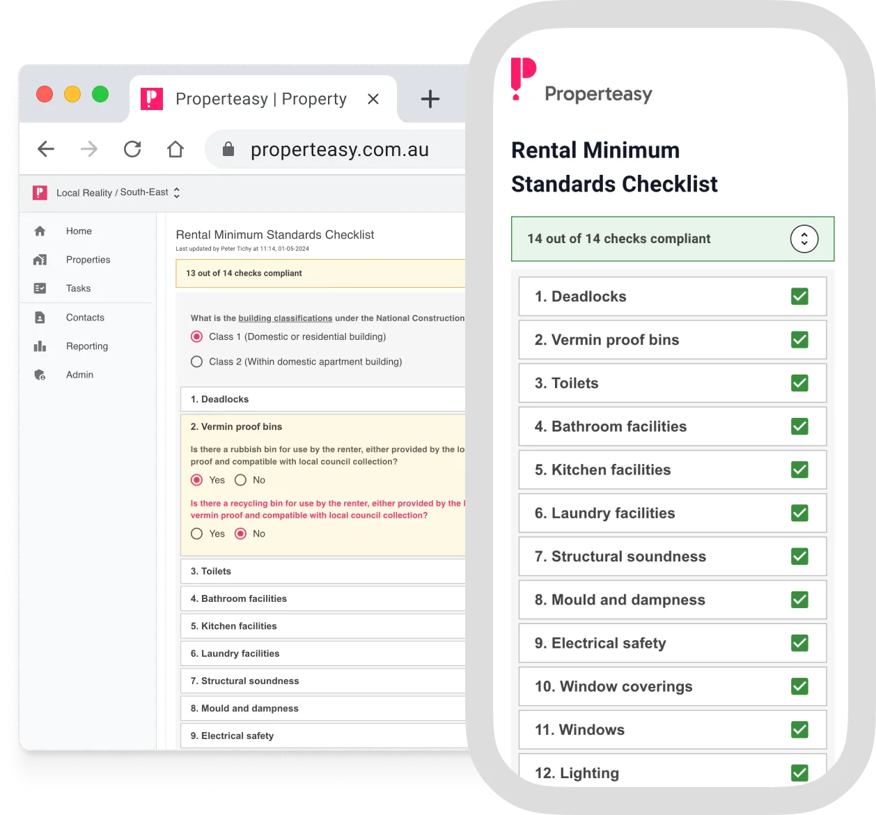 Track rental minimum standards checklist on each property